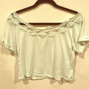 White Crochet Cage-Back Oversized Crop Top